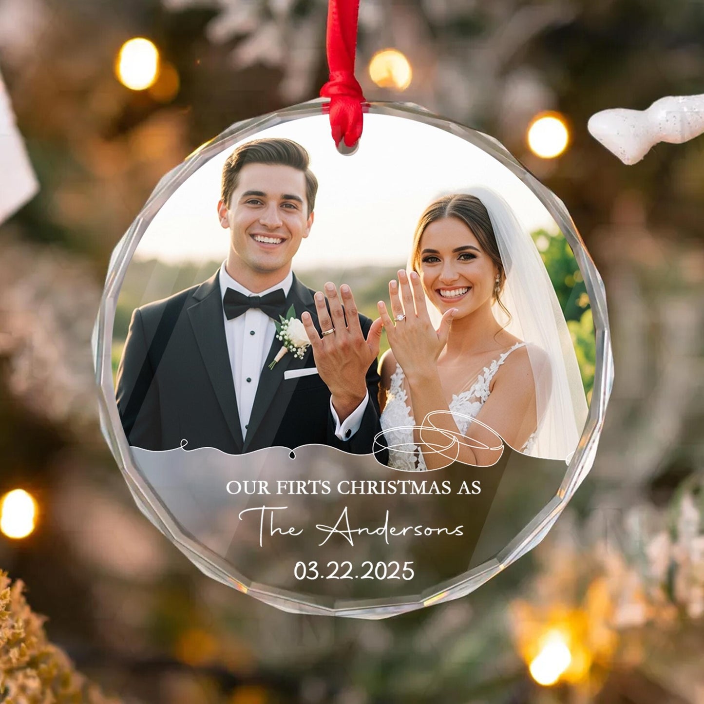 Personalized Wedding Photo Ornament, Newlywed Glass Ornament