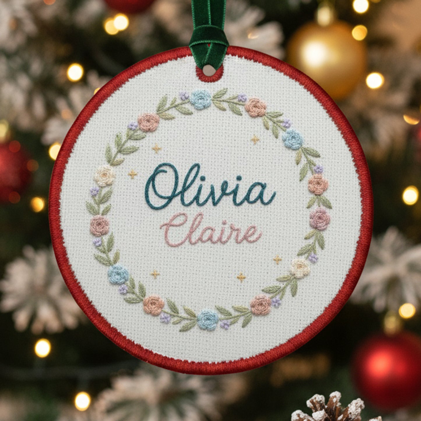 Personalized Embroidered Baby Name Hoop Ornament – Custom Floral Canvas Ornament, Nursery Wall Art & Baby Shower Gift, Embroidered Ornament