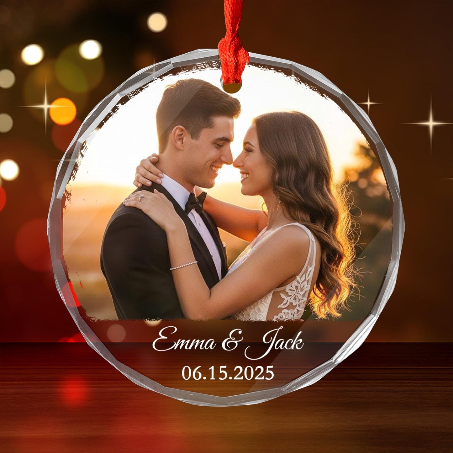 Personalized Couple Photo Ornament, Custom Glass Ornament