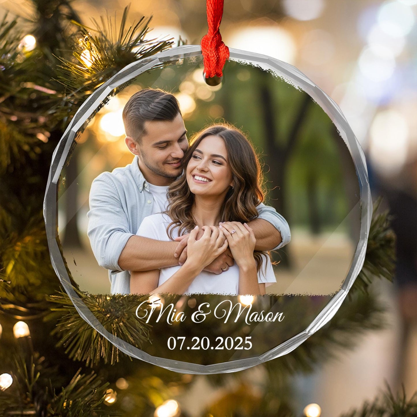 Personalized Couple Photo Ornament, Custom Glass Ornament