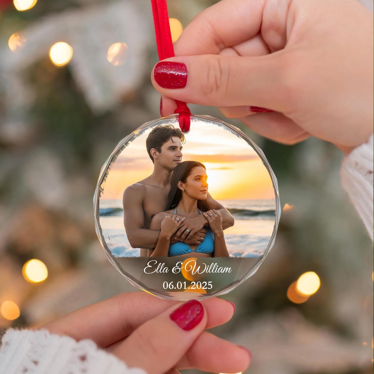 Personalized Couple Photo Ornament, Custom Glass Ornament