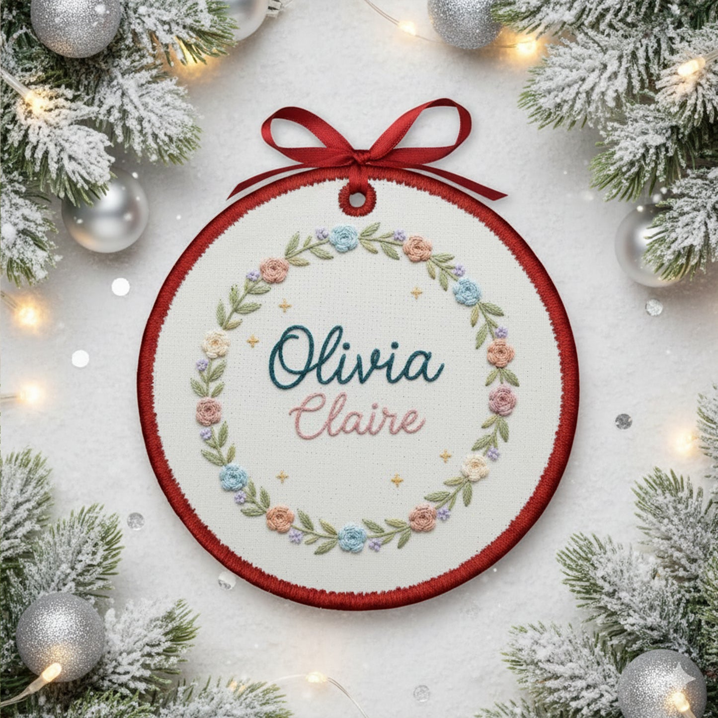 Personalized Embroidered Baby Name Hoop Ornament – Custom Floral Canvas Ornament, Nursery Wall Art & Baby Shower Gift, Embroidered Ornament