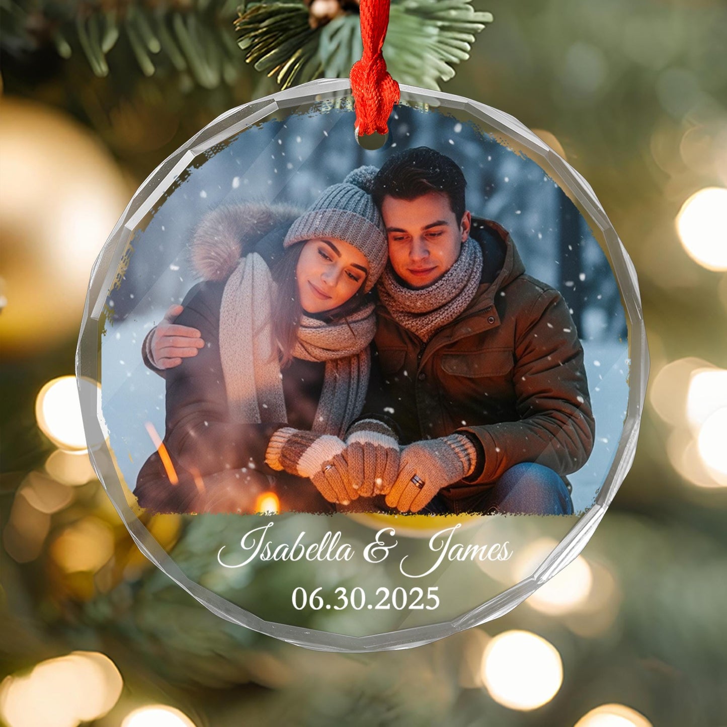 Personalized Couple Photo Ornament, Custom Glass Ornament
