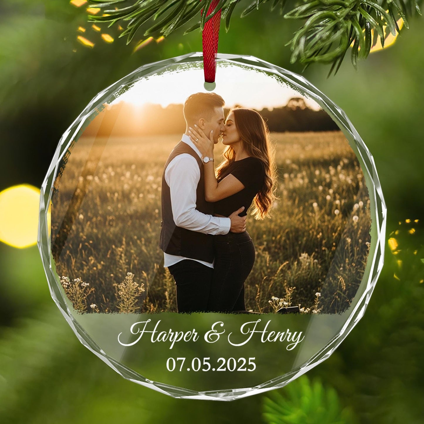 Personalized Couple Photo Ornament, Custom Glass Ornament