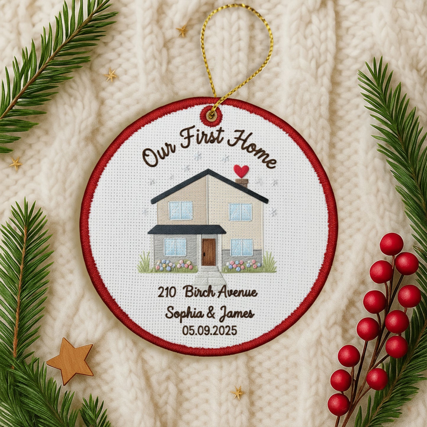 Personalized Our First Home Embroidered Canvas Ornament 2025, New Home Gift for Couple, Custom Housewarming Keepsake Decor, First Home Gift