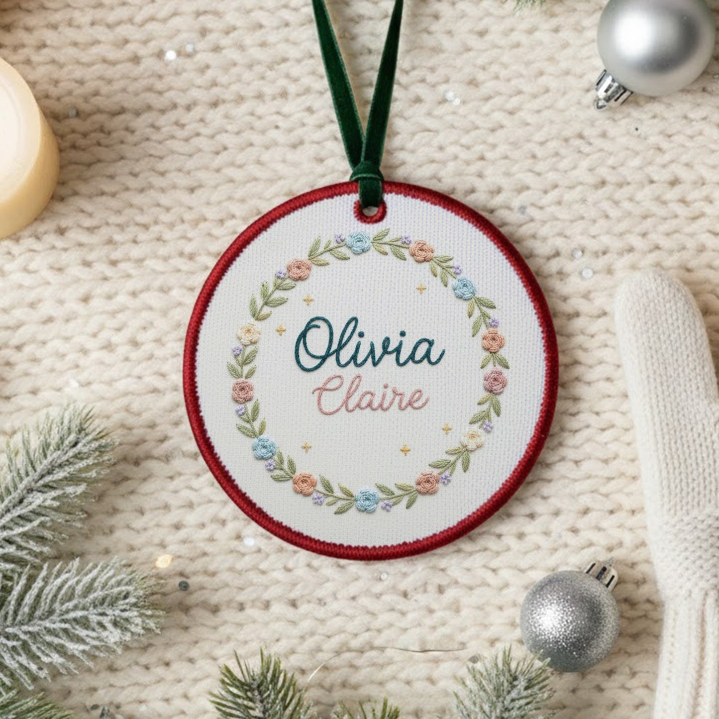 Personalized Embroidered Baby Name Hoop Ornament – Custom Floral Canvas Ornament, Nursery Wall Art & Baby Shower Gift, Embroidered Ornament