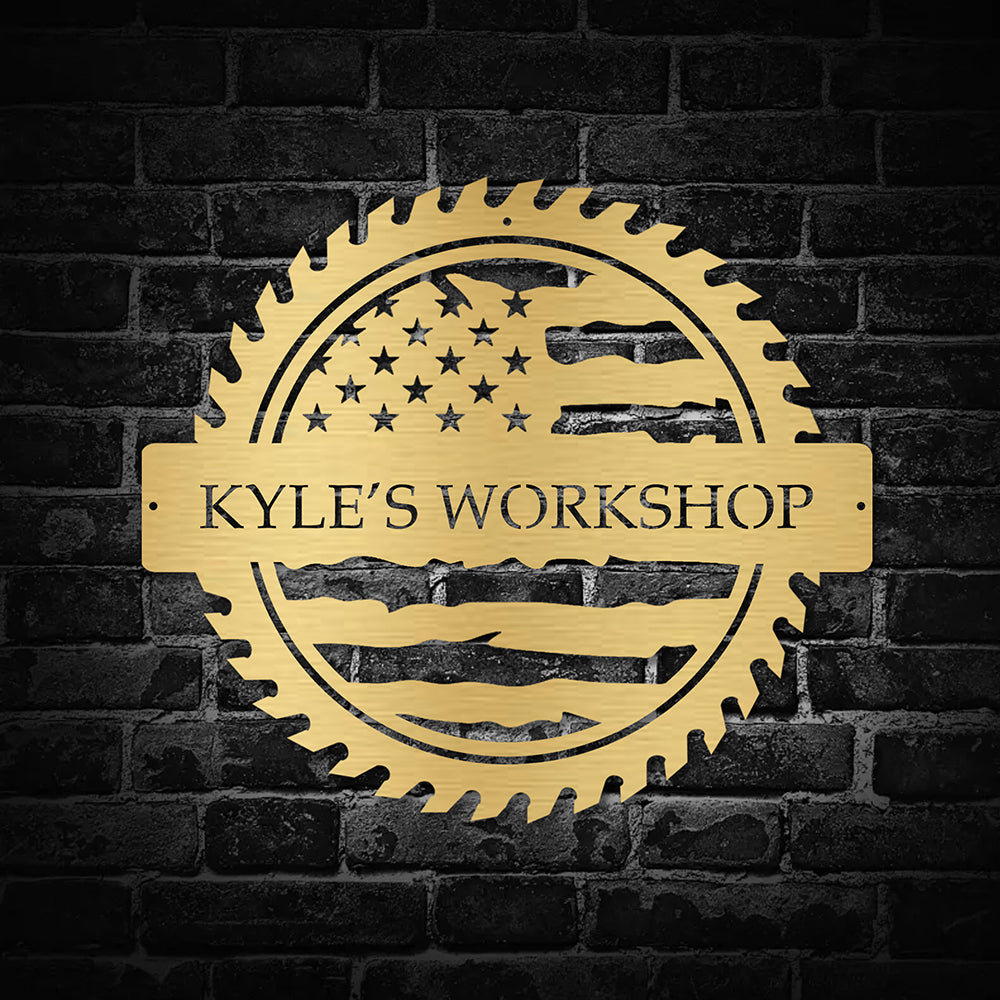 Metal workshop signs, Metal garage signs, Custom garage signs, Custom workshop signs, Custom American Flag Workshop Sign