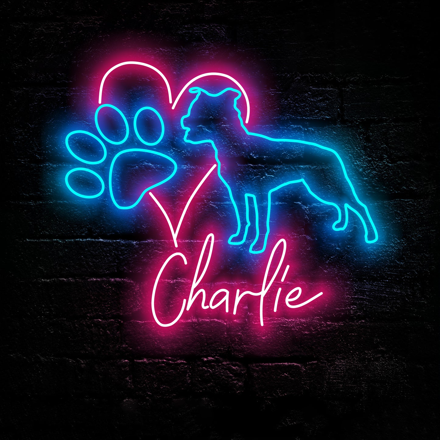 Staffordshire Dog Neon Sign - Personalized Name Dog Neon - Custom Neon Sign