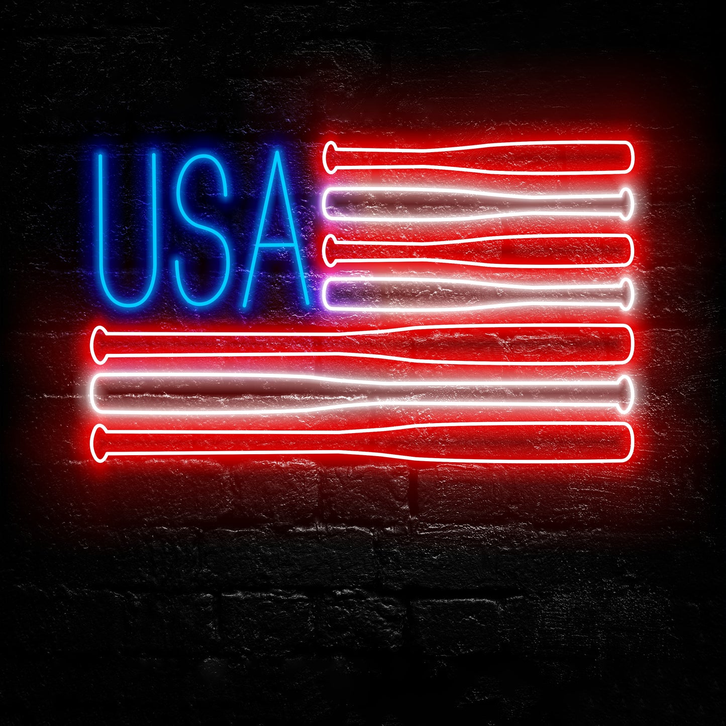 Baseball Flag USA Led Neon Sign - Gift Idea for Baseball Lovers - 4th Of July American Flag Patriotic Wall Decor