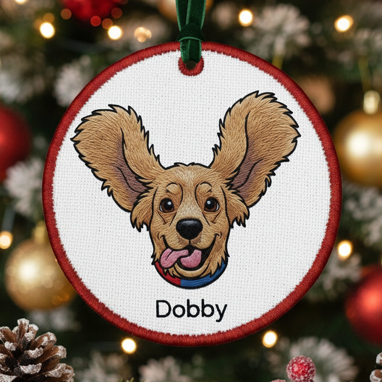 Custom Pet Embroidered Ornament from Photo, Personalized Dog Ornament, Christmas Keepsake Decoration, Embroidered Ornament form picture