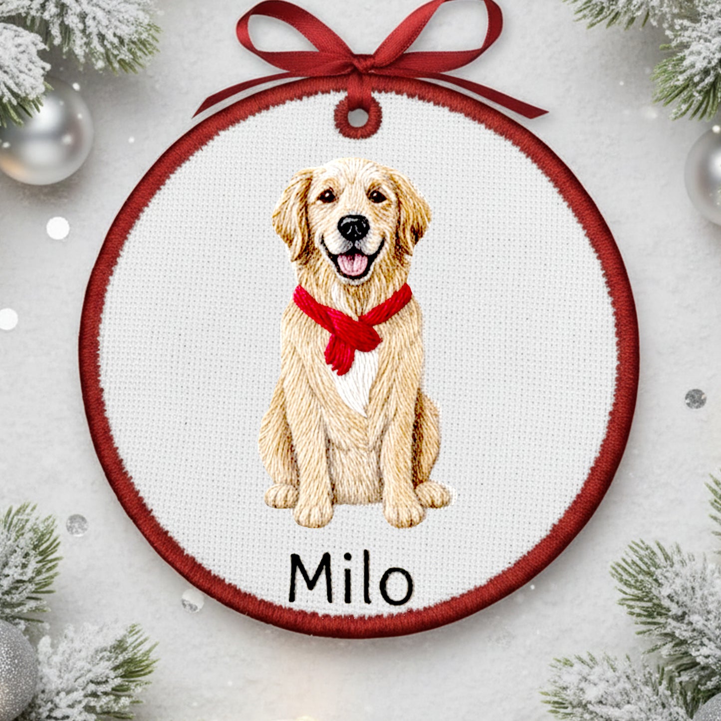 Custom Pet Embroidered Ornament from Photo, Personalized Dog Ornament, Christmas Keepsake Decoration, Embroidered Ornament form picture