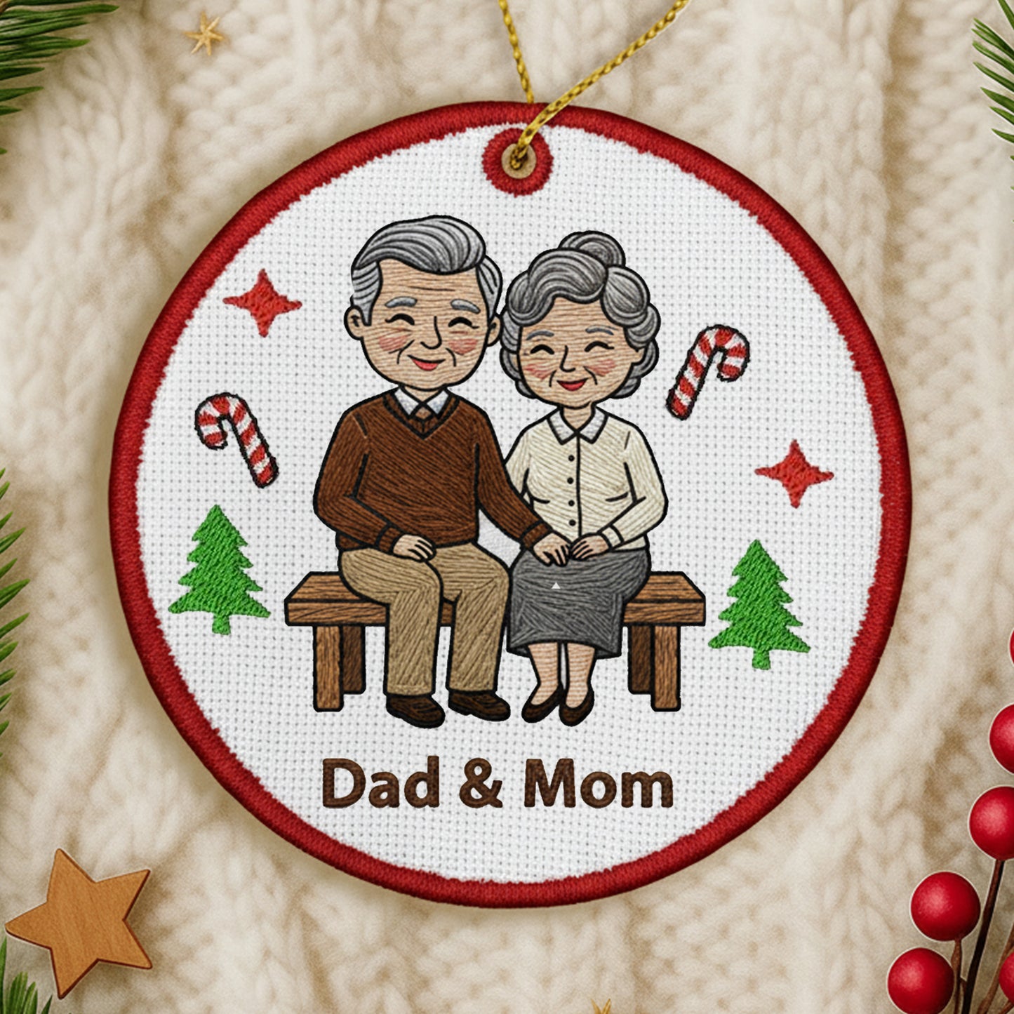 Embroidered Just Married Ornament – Personalized Canvas Wedding Couple Portrait Keepsake from Your Photo, Embroidered Ornament form picture