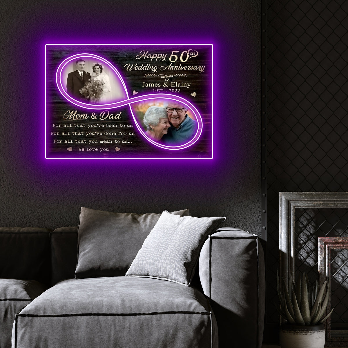 50 Year 50th Wedding Anniversary For Parents Photo Personalized Led Neon Signs Acrylic Artwork
