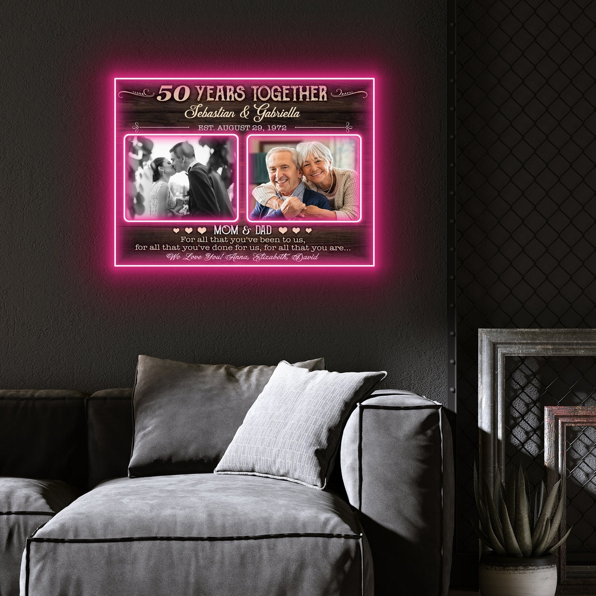 50th Wedding Golden Anniversary For Parents Photo Personalized Led Neon Signs Acrylic Artwork