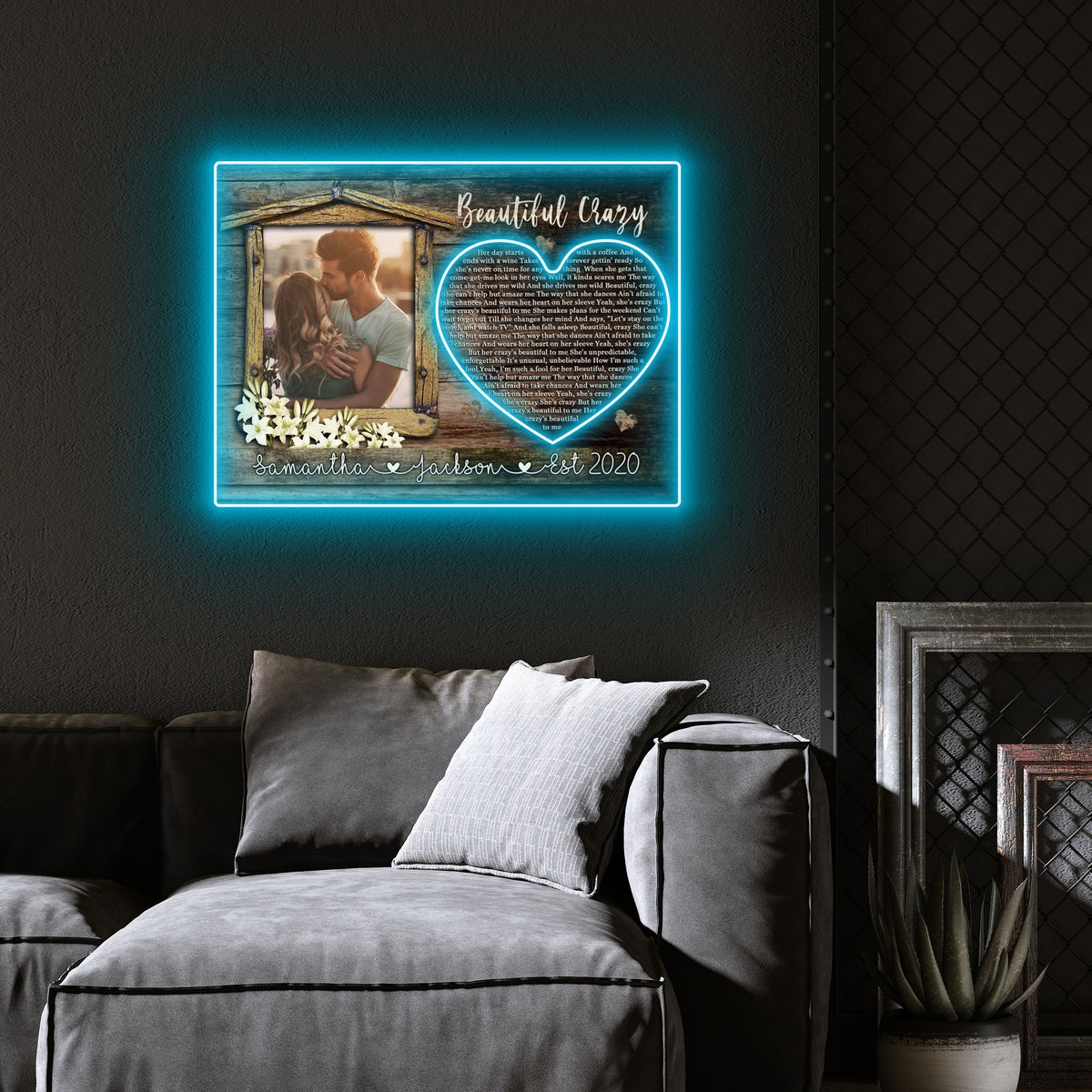 Anniversary Beautiful Crazy Couple Gifts Personalized Poster Led Neon Signs Acrylic Artwork