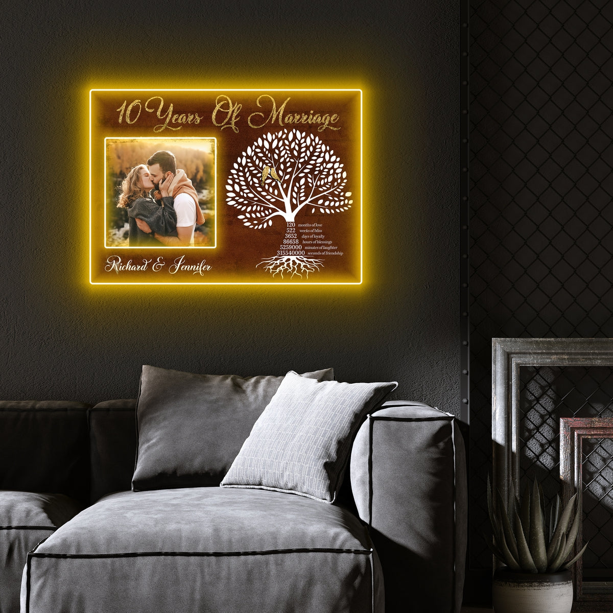 Couple 10 Years of Marriage Wedding Anniversary Personalized Led Neon Signs Acrylic Artwork