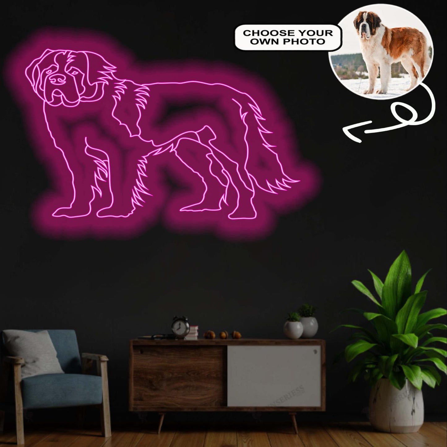 Custom St. bernard Neon Sign with Your Dog's Photo - Personalized Pet Name Art - Unique Home Decor & Gift for Dog Lovers - Pet-Themed Lighting