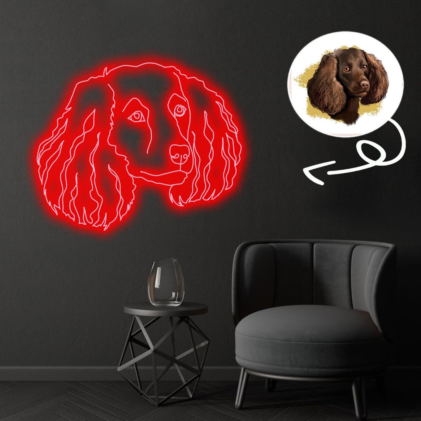Custom American water spaniel Neon Sign with Your Dog's Photo - Personalized Pet Name Art - Unique Home Decor & Gift for Dog Lovers - Pet-Themed Lighting