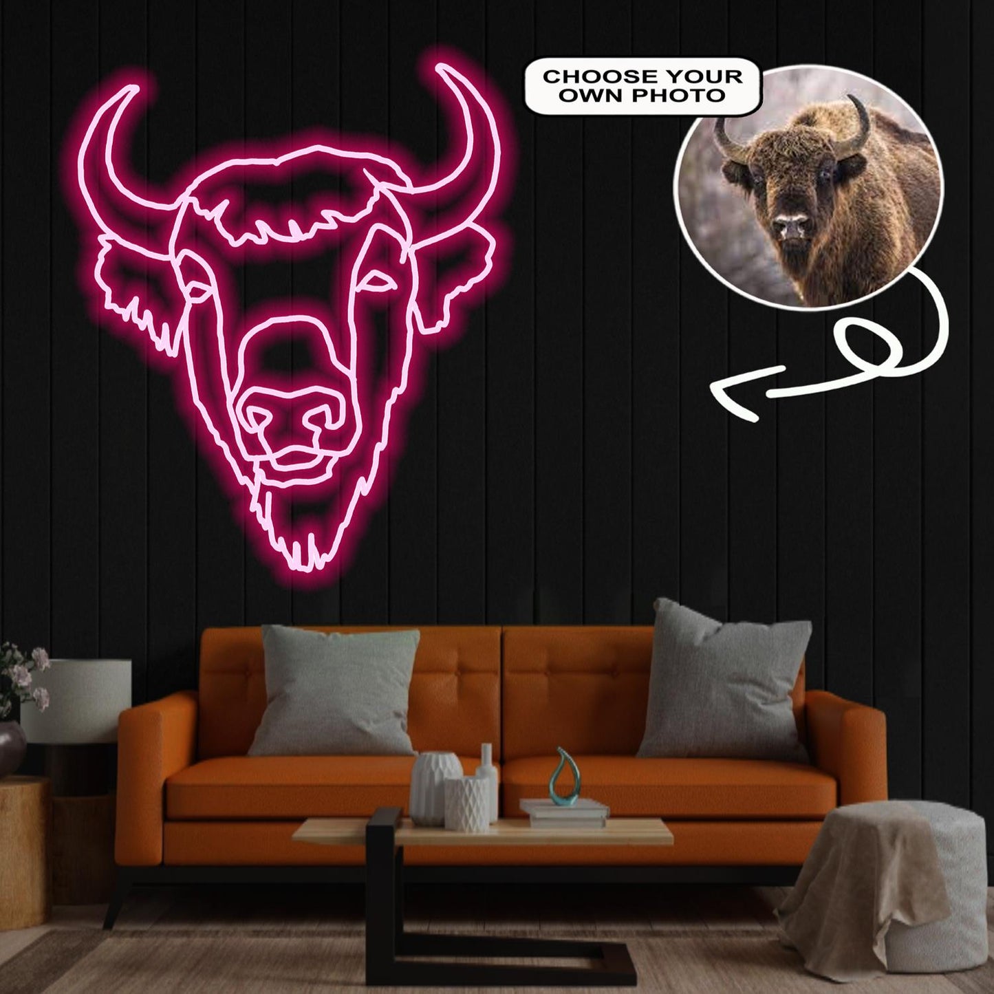 Custom Bison Neon Sign with Your Dog's Photo - Personalized Pet Name Art - Unique Home Decor & Gift for Dog Lovers - Pet-Themed Lighting