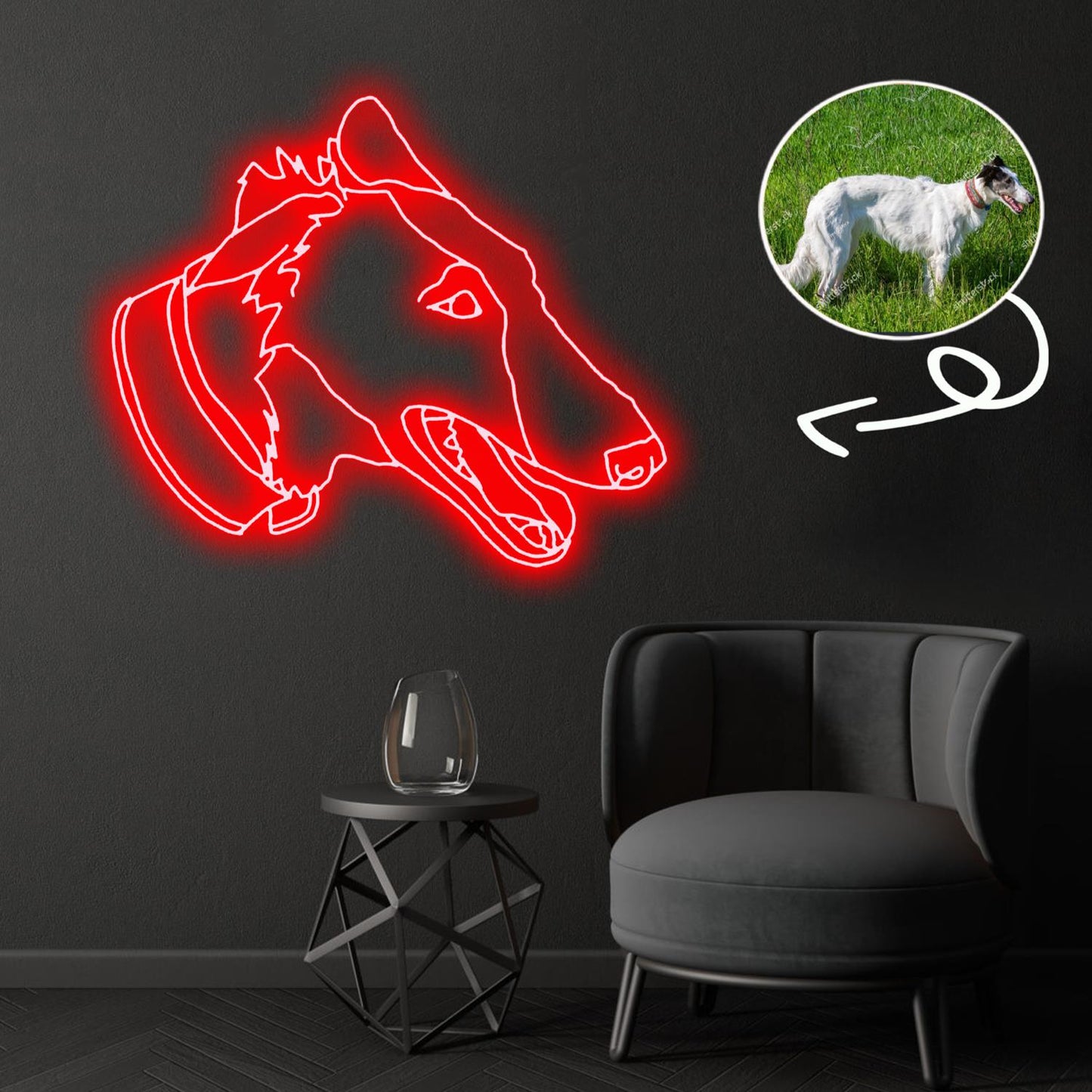 Custom Borsoi Neon Sign with Your Dog's Photo - Personalized Pet Name Art - Unique Home Decor & Gift for Dog Lovers - Pet-Themed Lighting