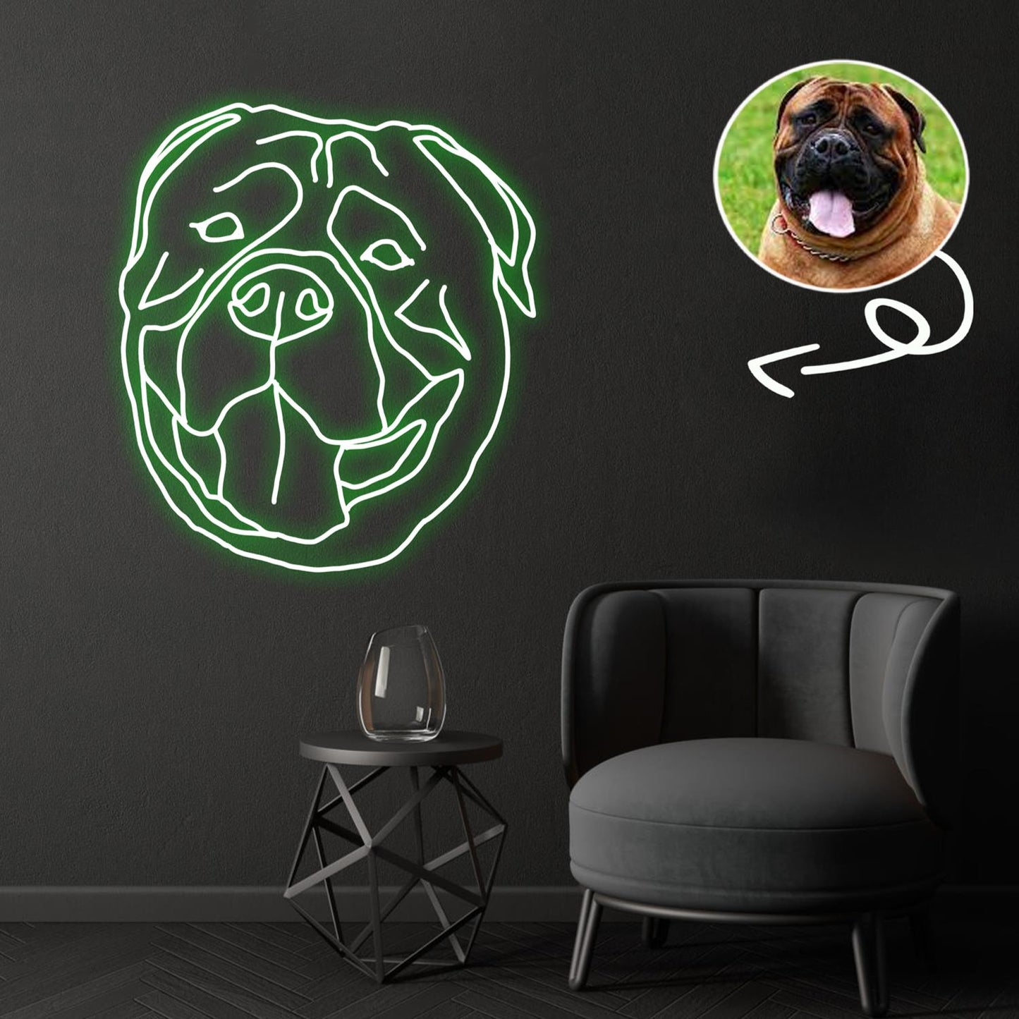 Custom Bullmastiff Neon Sign with Your Dog's Photo - Personalized Pet Name Art - Unique Home Decor & Gift for Dog Lovers - Pet-Themed Lighting