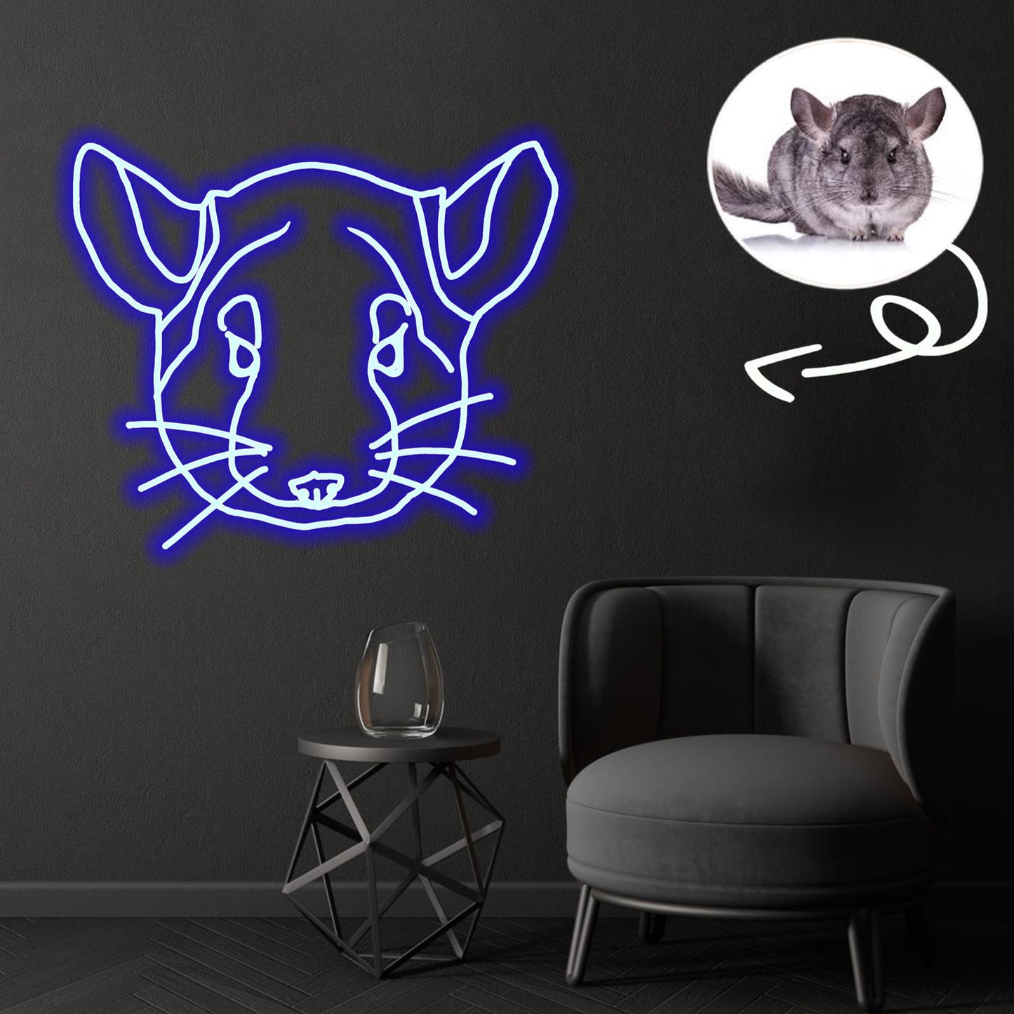 Custom Chinchilla Neon Sign with Your Dog's Photo - Personalized Pet Name Art - Unique Home Decor & Gift for Dog Lovers - Pet-Themed Lighting
