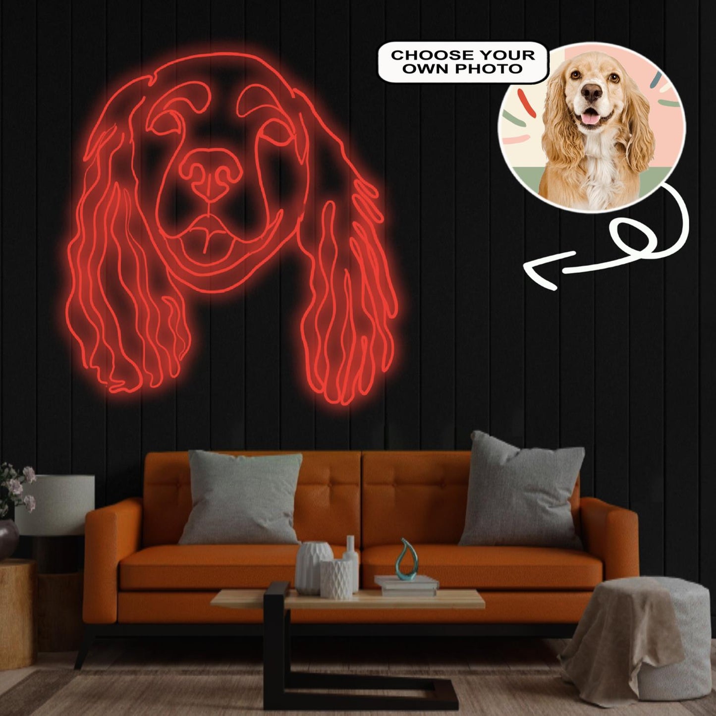 Custom Cocker Spaniel Neon Sign with Your Dog's Photo - Personalized Pet Name Art - Unique Home Decor & Gift for Dog Lovers - Pet-Themed Lighting