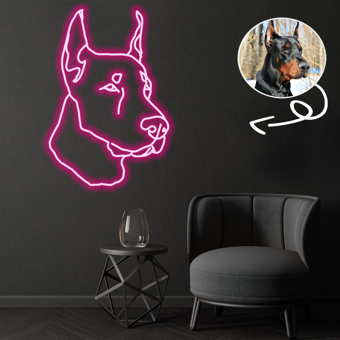 Custom Dobberman Neon Sign with Your Dog's Photo - Personalized Pet Name Art - Unique Home Decor & Gift for Dog Lovers - Pet-Themed Lighting