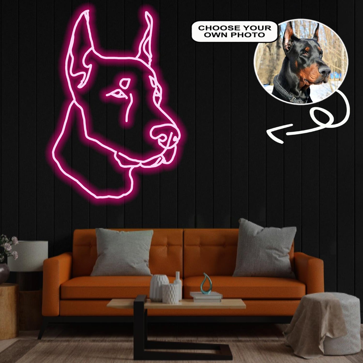 Custom Dobberman Neon Sign with Your Dog's Photo - Personalized Pet Name Art - Unique Home Decor & Gift for Dog Lovers - Pet-Themed Lighting