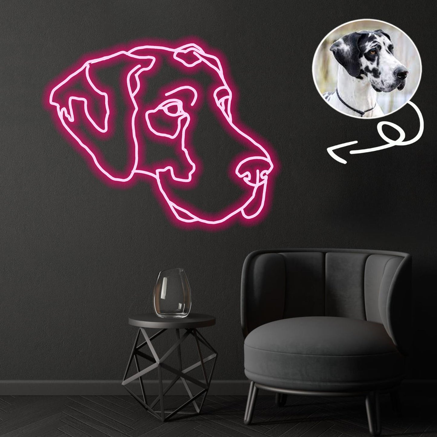 Custom Great Dane Neon Sign with Your Dog's Photo - Personalized Pet Name Art - Unique Home Decor & Gift for Dog Lovers - Pet-Themed Lighting