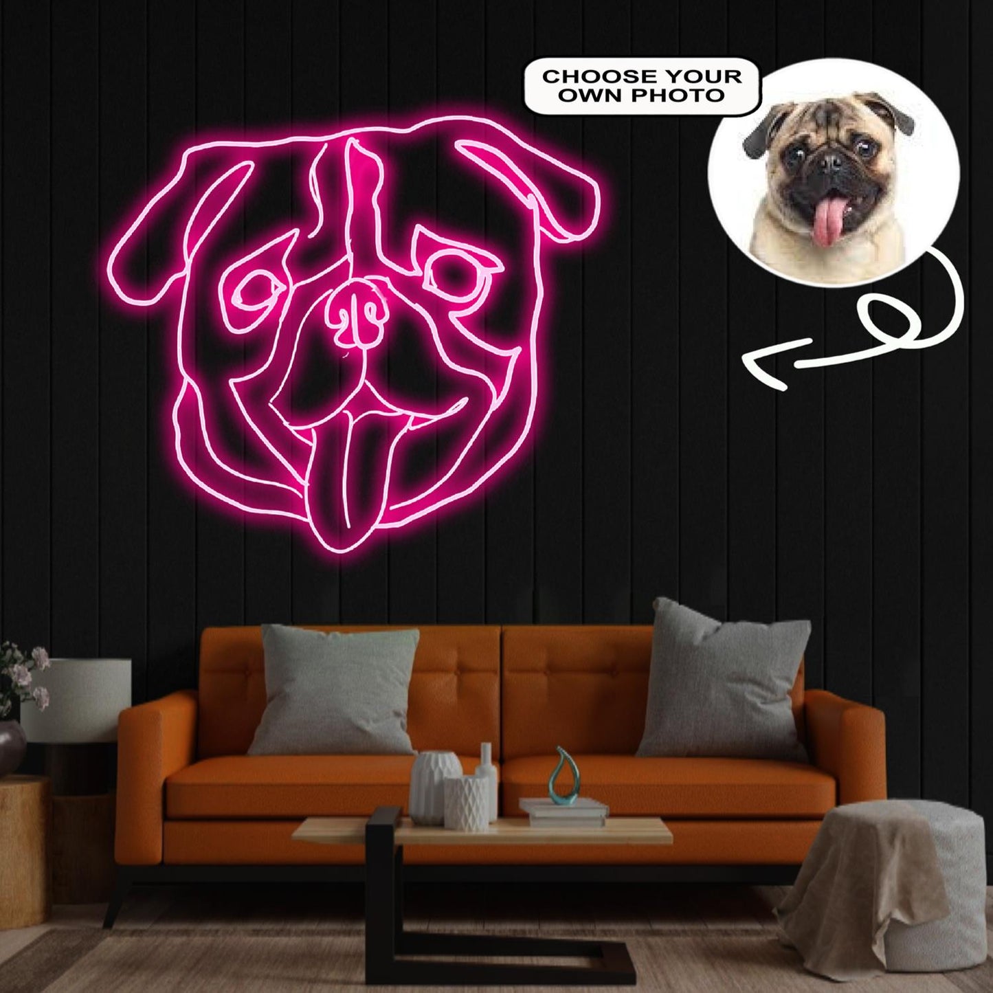 Custom Pug1 Neon Sign with Your Dog's Photo - Personalized Pet Name Art - Unique Home Decor & Gift for Dog Lovers - Pet-Themed Lighting