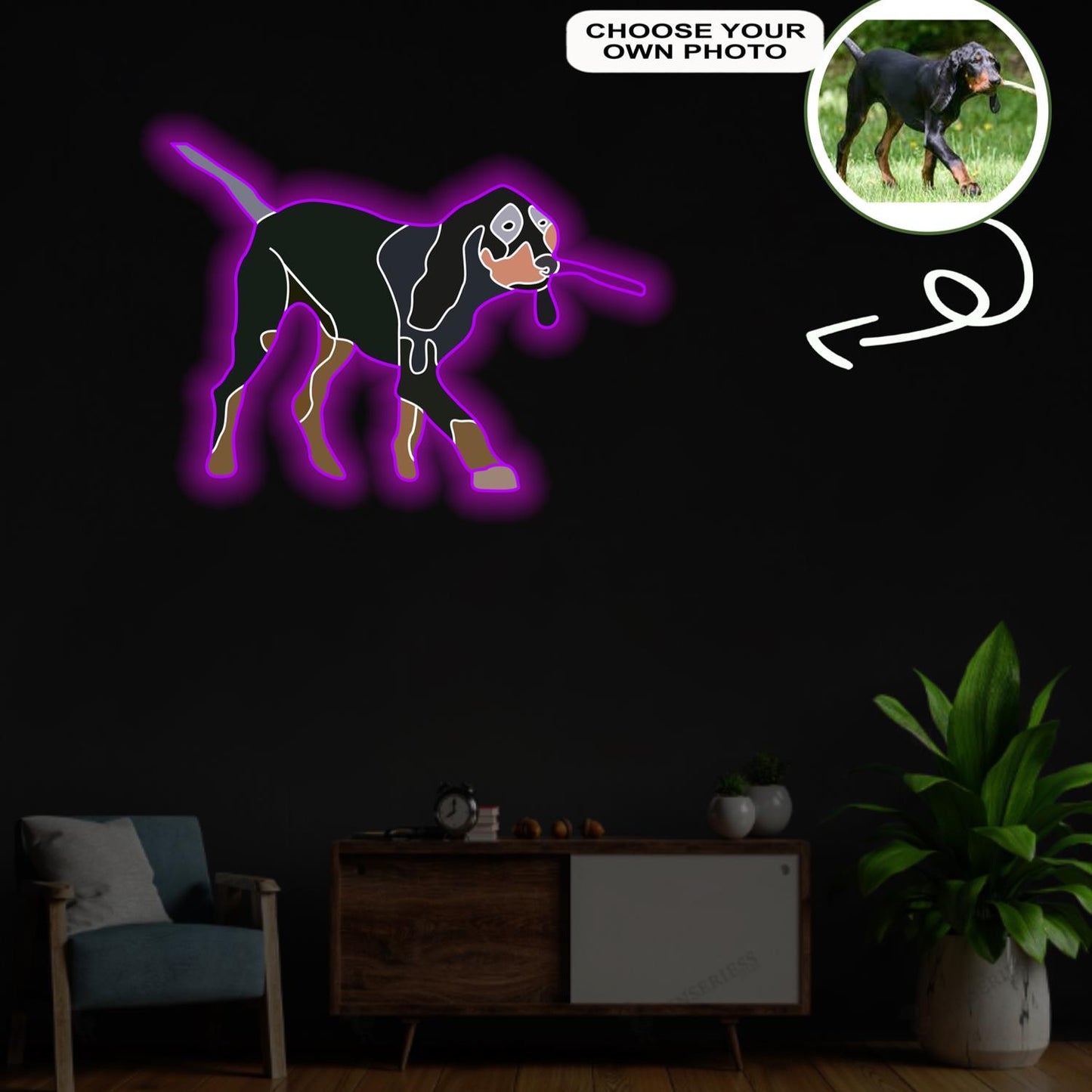 Custom Black and tan coonhound Pop-Art Neon Sign with Your Dog's Photo - Personalized Pet Name Art - Unique Home Decor & Gift for Dog Lovers - Pet-Themed Lighting