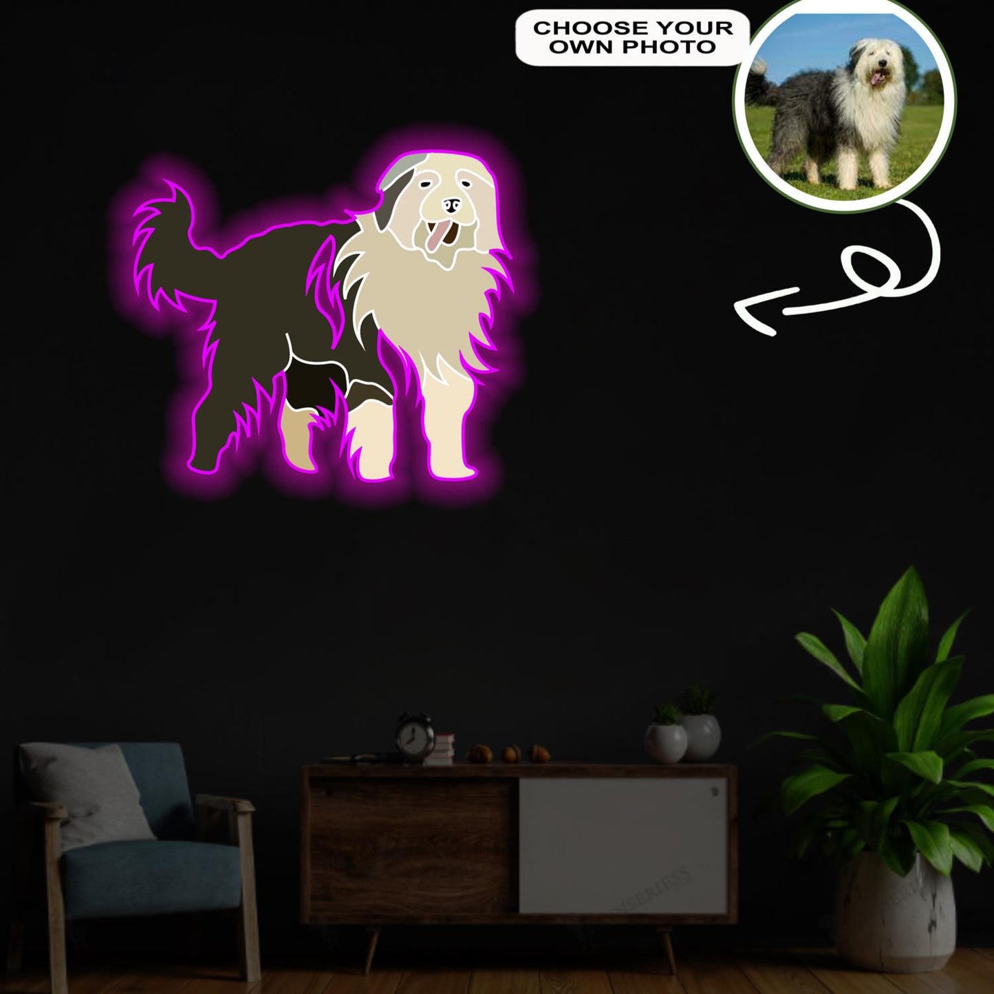Custom Bobtail Pop-Art Neon Sign with Your Dog's Photo - Personalized Pet Name Art - Unique Home Decor & Gift for Dog Lovers - Pet-Themed Lighting