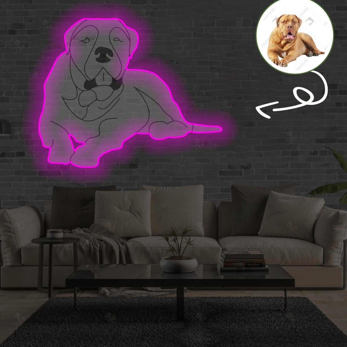 Custom Bordeaux great dane Pop-Art Neon Sign with Your Dog's Photo - Personalized Pet Name Art - Unique Home Decor & Gift for Dog Lovers - Pet-Themed Lighting