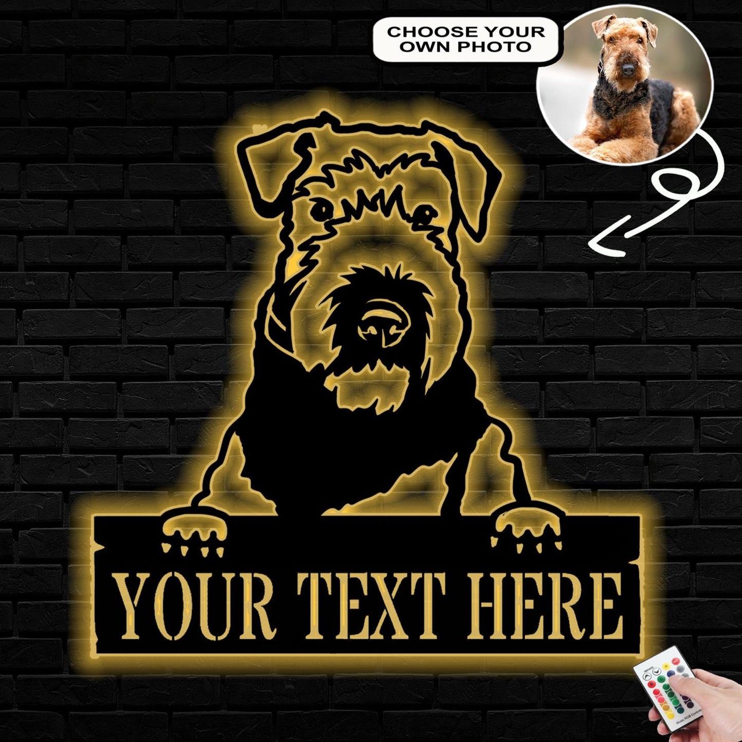 Personalized Airedale terrier Dog Metal Sign Led Lights Custom Name Photo