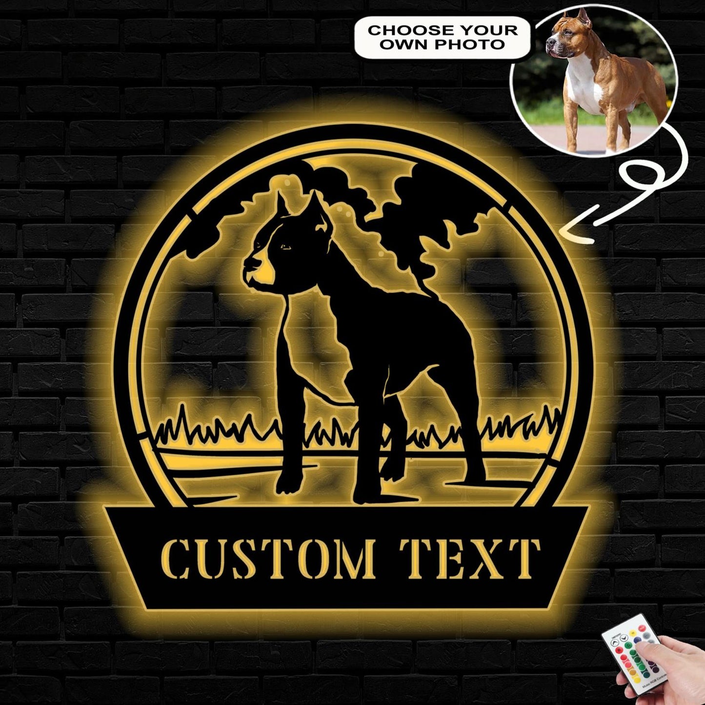 Personalized American Staffordshire terrier Dog Metal Sign Led Lights Custom Name Photo