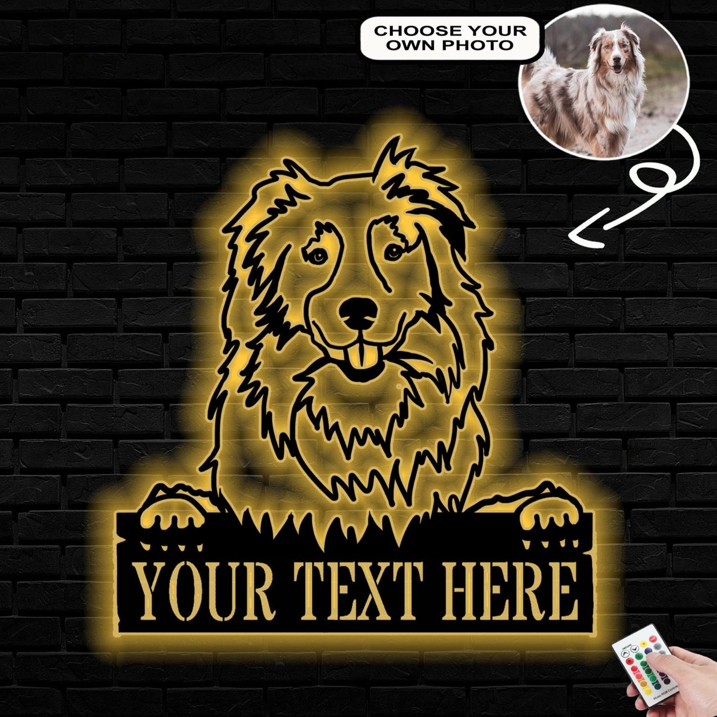 Personalized Australian shepherd Dog Metal Sign Led Lights Custom Name Photo