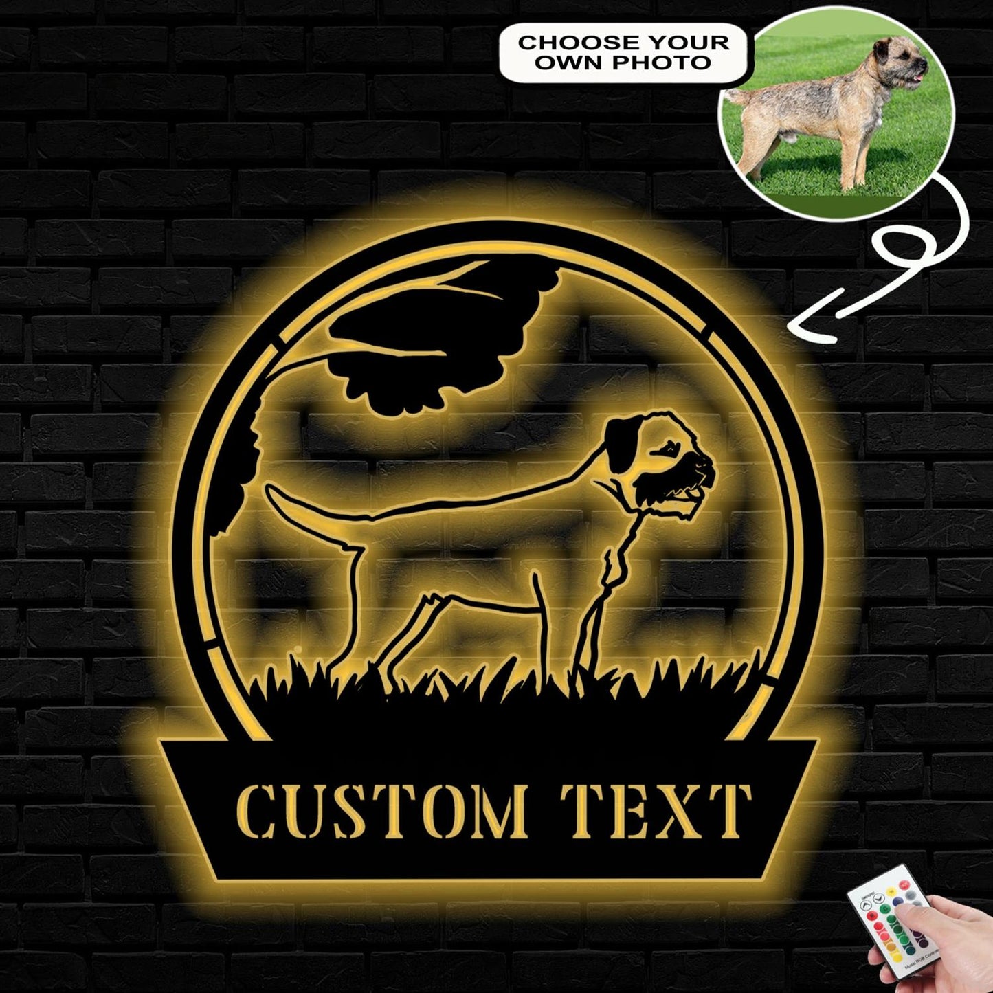 Personalized Border terrier Dog Metal Sign Led Lights Custom Name Photo