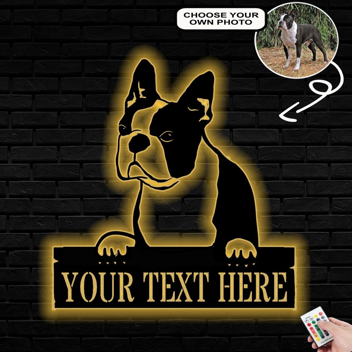 Personalized Boston Terrier Dog Metal Sign Led Lights Custom Name Photo
