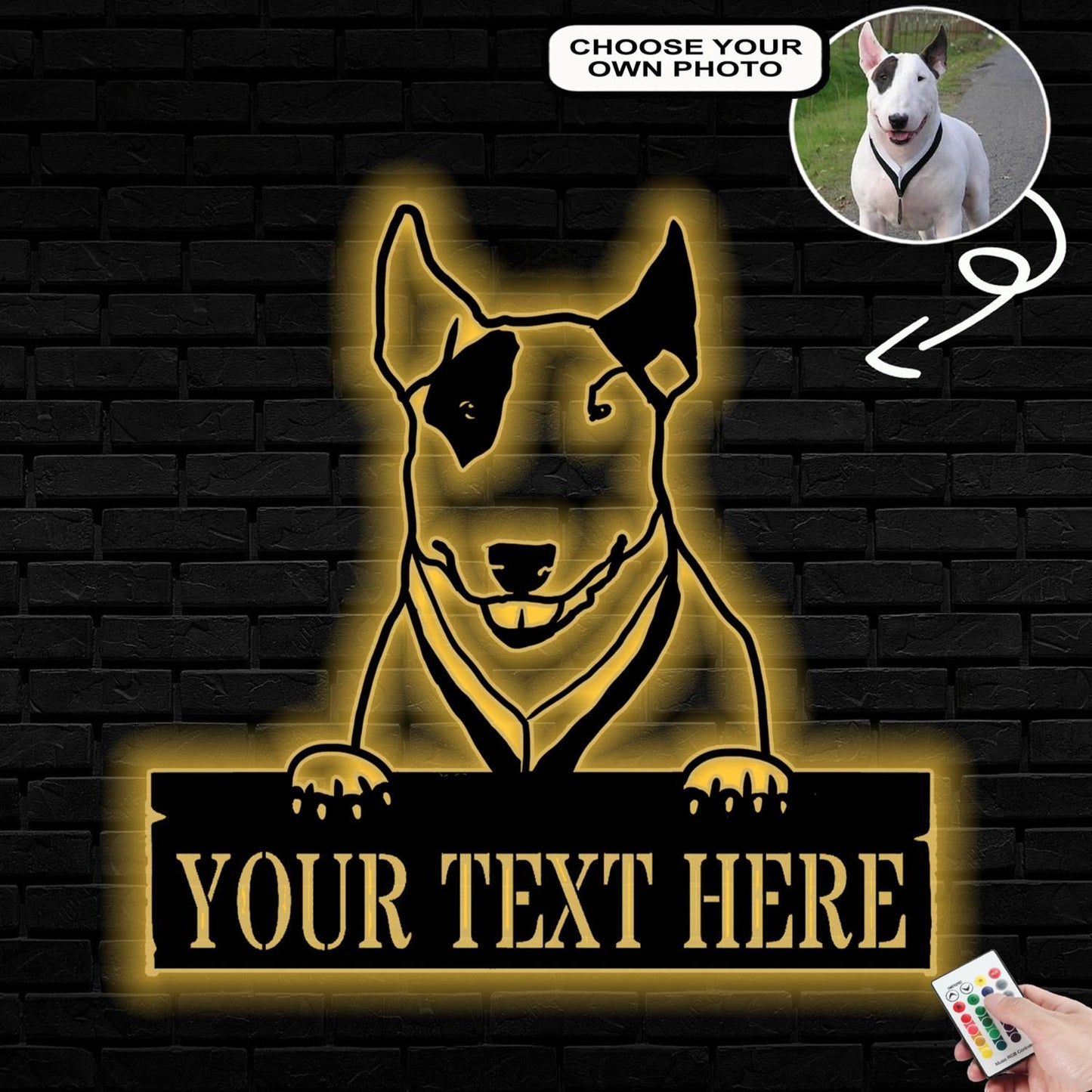 Personalized Bull terrier Dog Metal Sign Led Lights Custom Name Photo