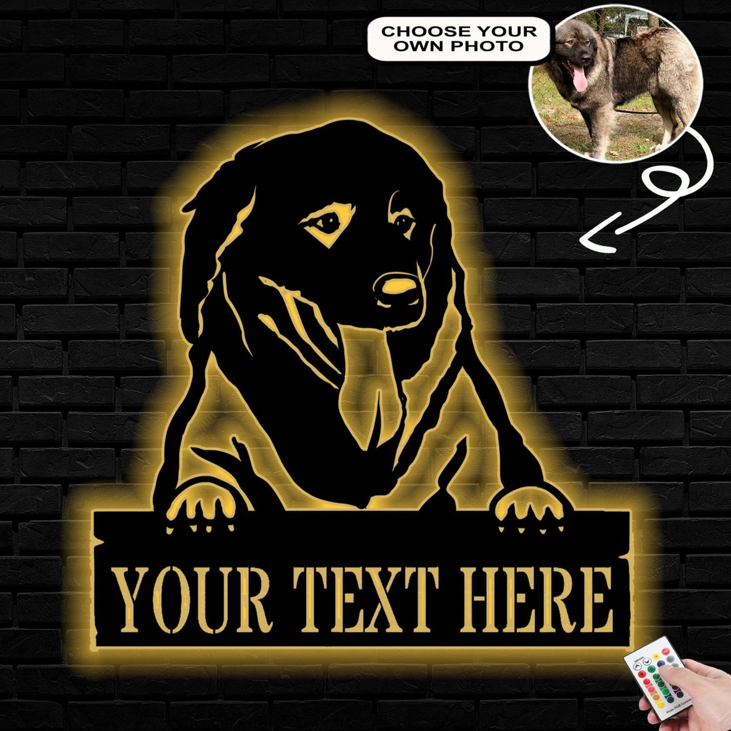 Personalized Caucasian shepherd Dog Metal Sign Led Lights Custom Name Photo