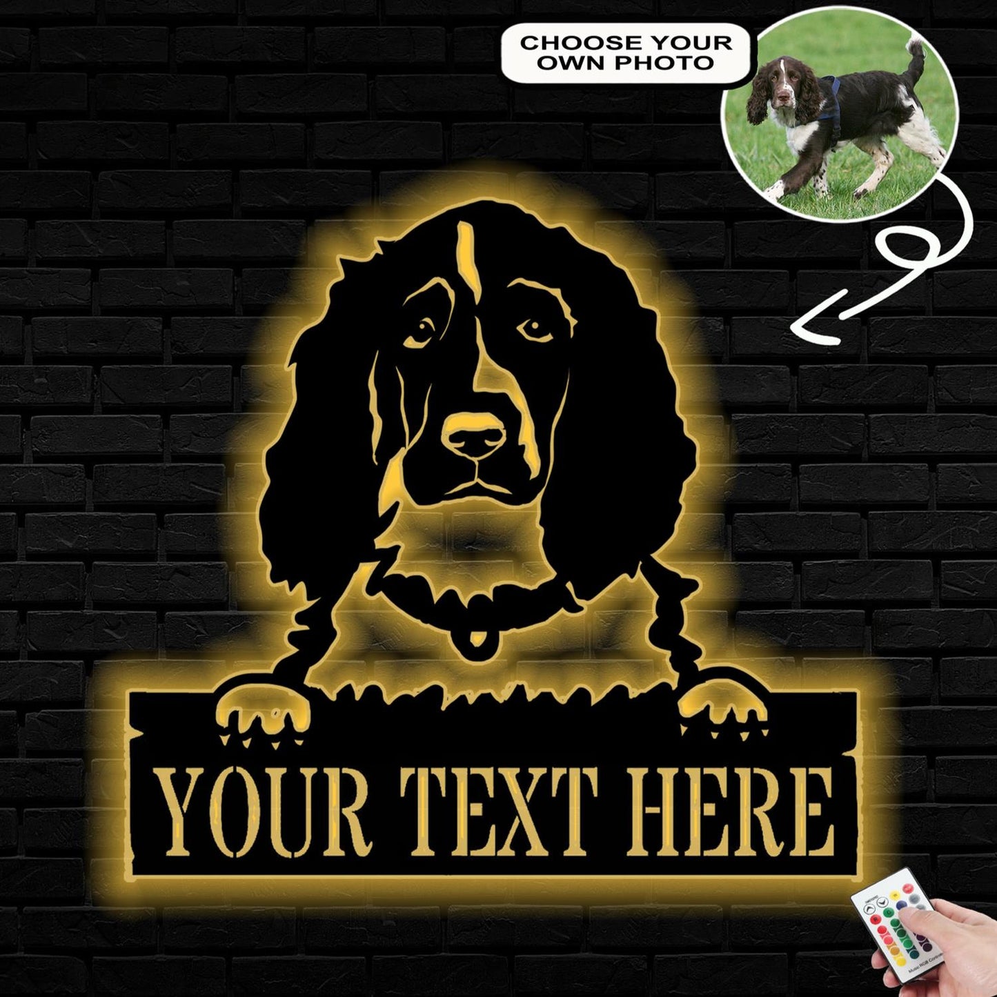 Personalized English Springer Spaniel Dog Metal Sign Led Lights Custom Name Photo