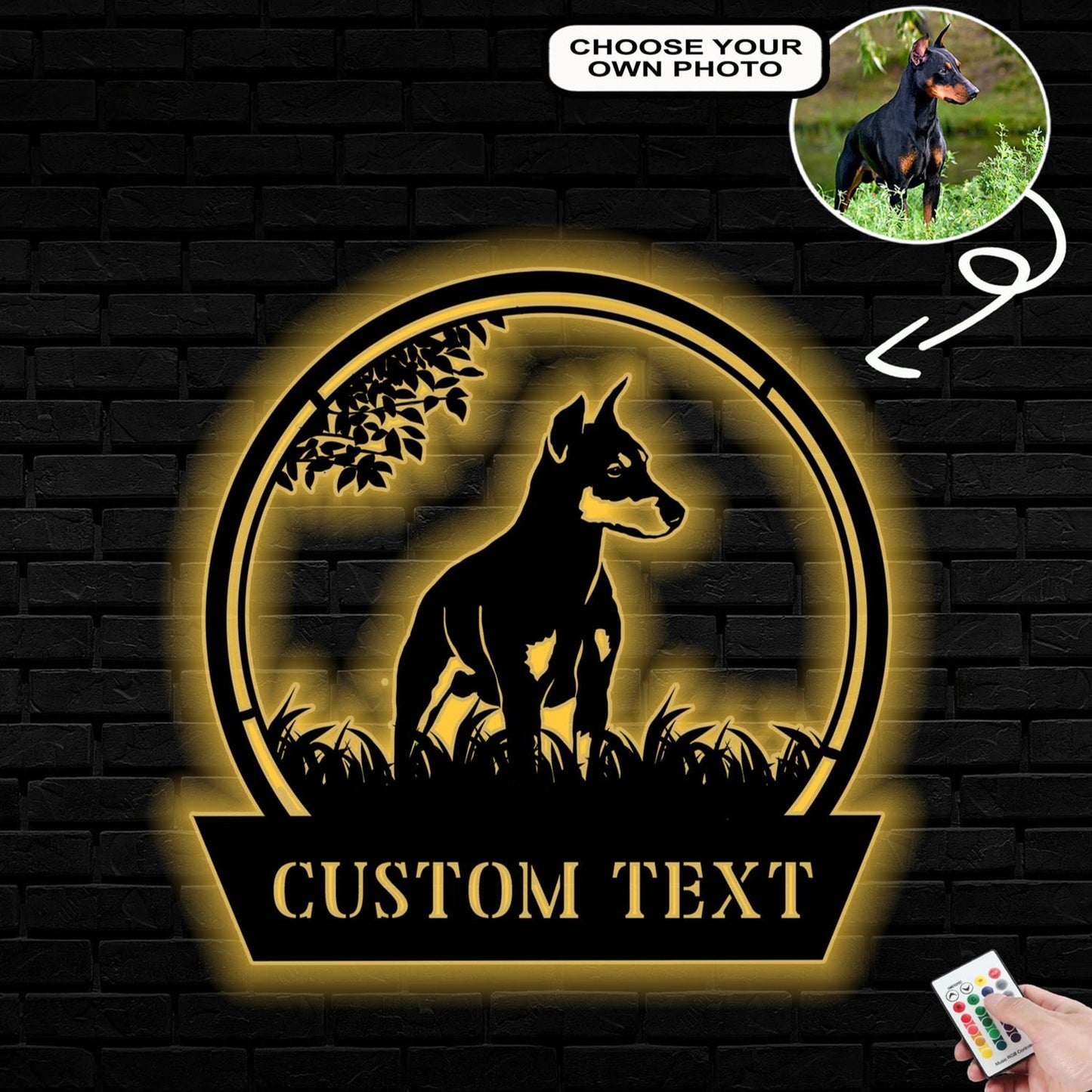 Personalized German pinscher Dog Metal Sign Led Lights Custom Name Photo