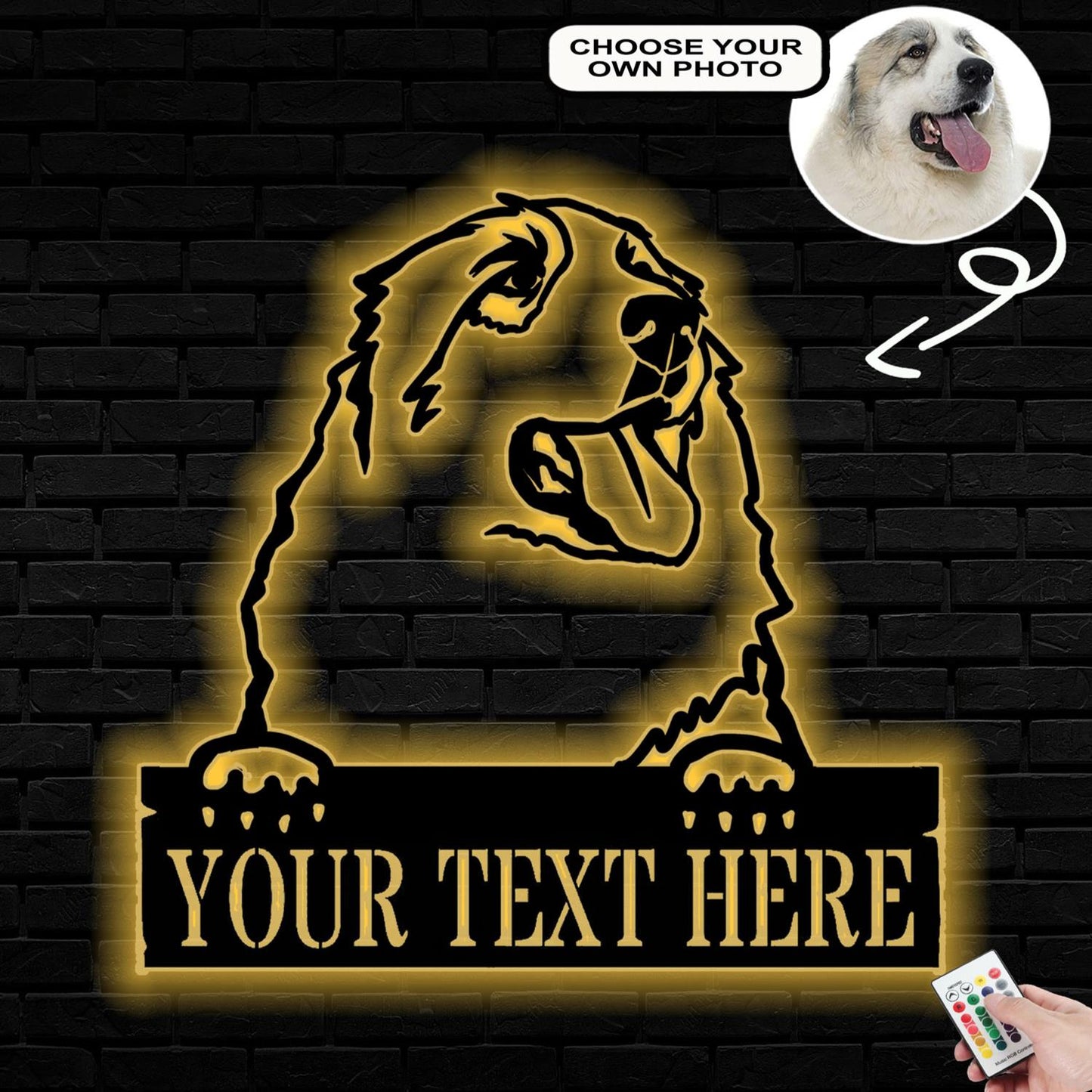 Personalized Great pyrenees Dog Metal Sign Led Lights Custom Name Photo