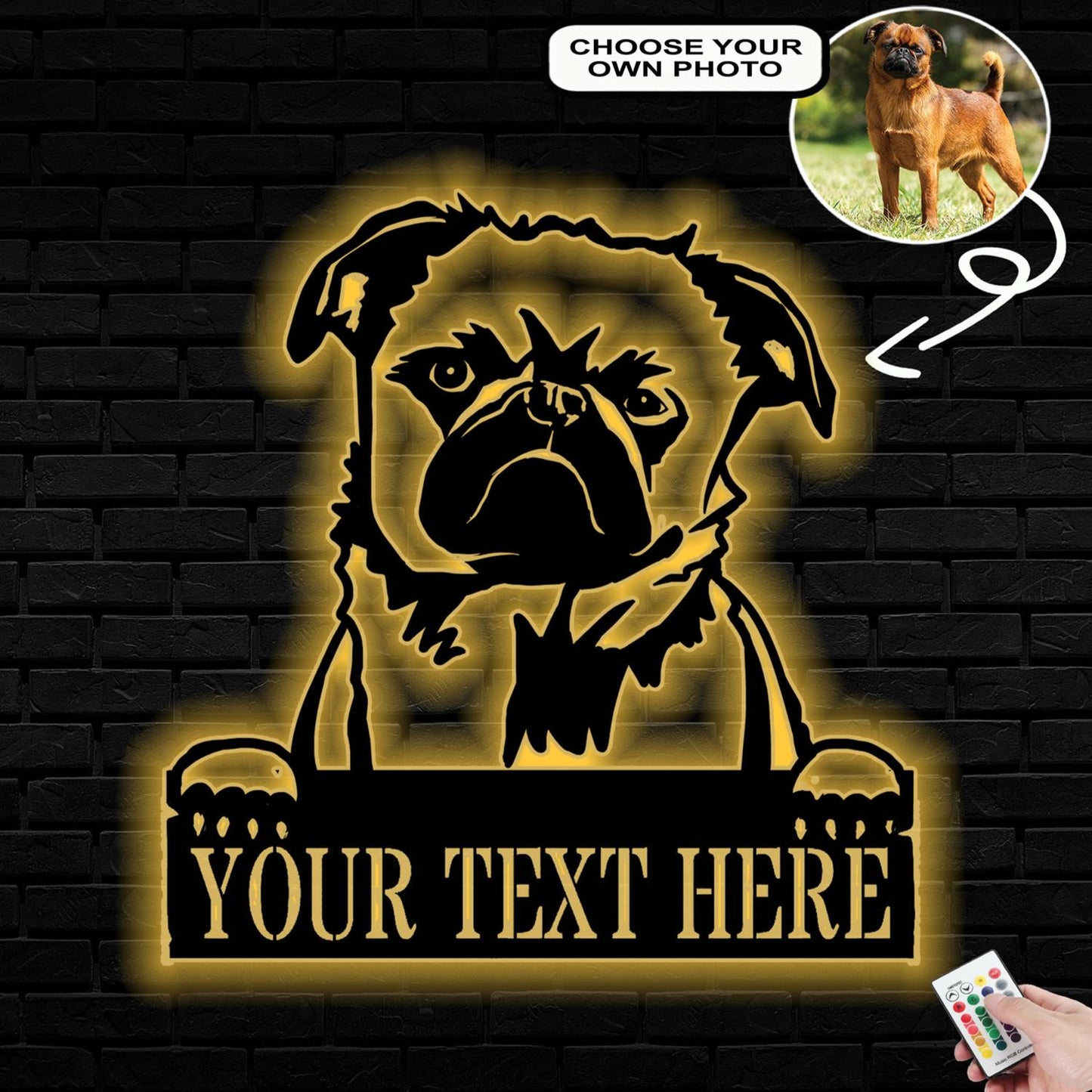 Personalized Griffon bruxellois Dog Metal Sign Led Lights Custom Name Photo
