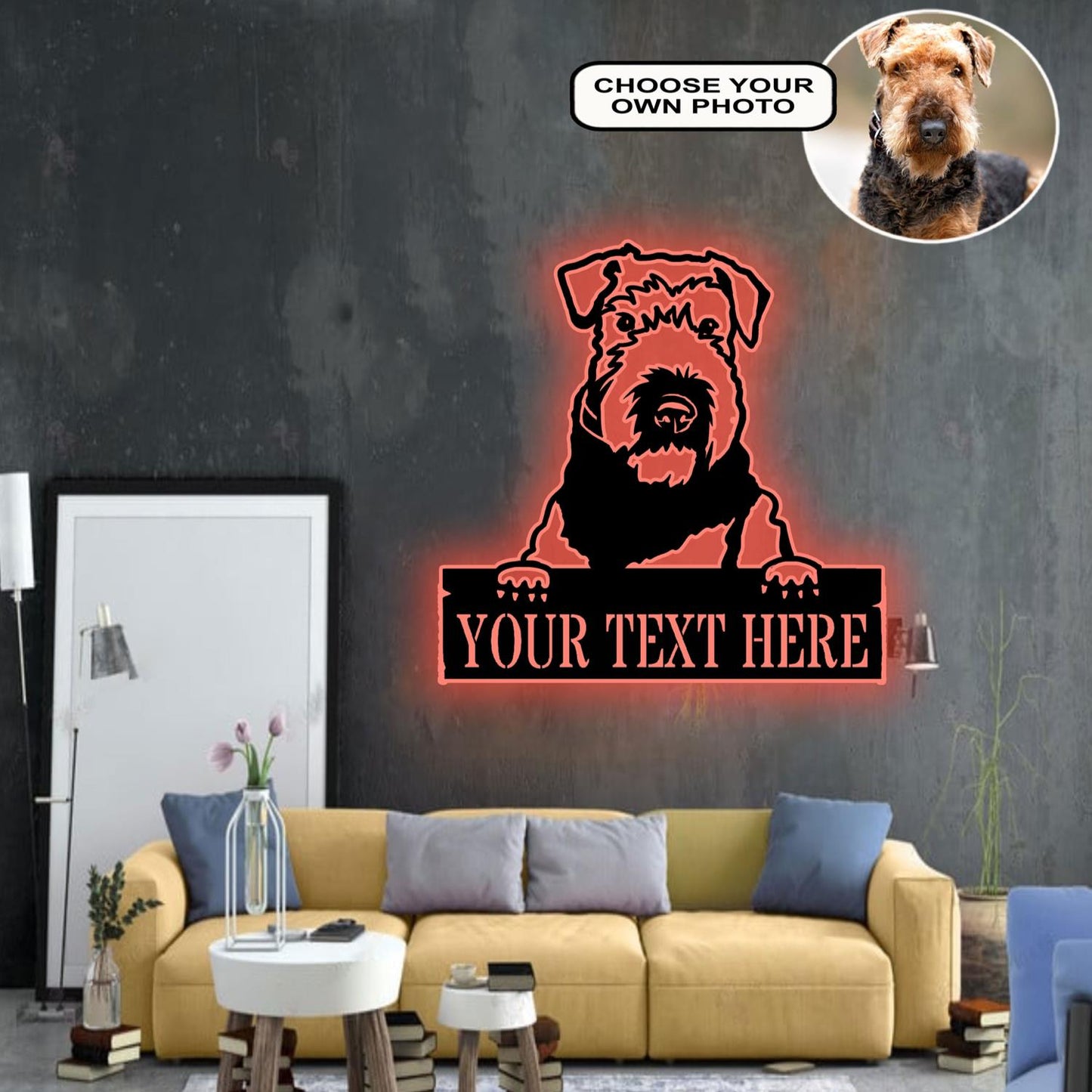 Personalized Airedale terrier Dog Metal Sign Led Lights Custom Name Photo