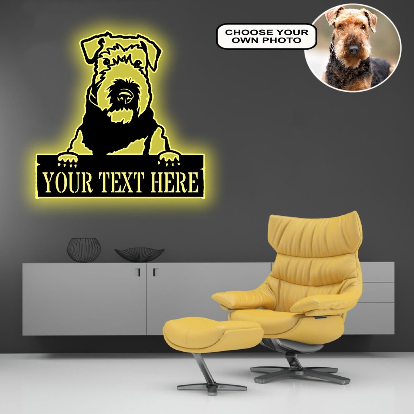 Personalized Airedale terrier Dog Metal Sign Led Lights Custom Name Photo