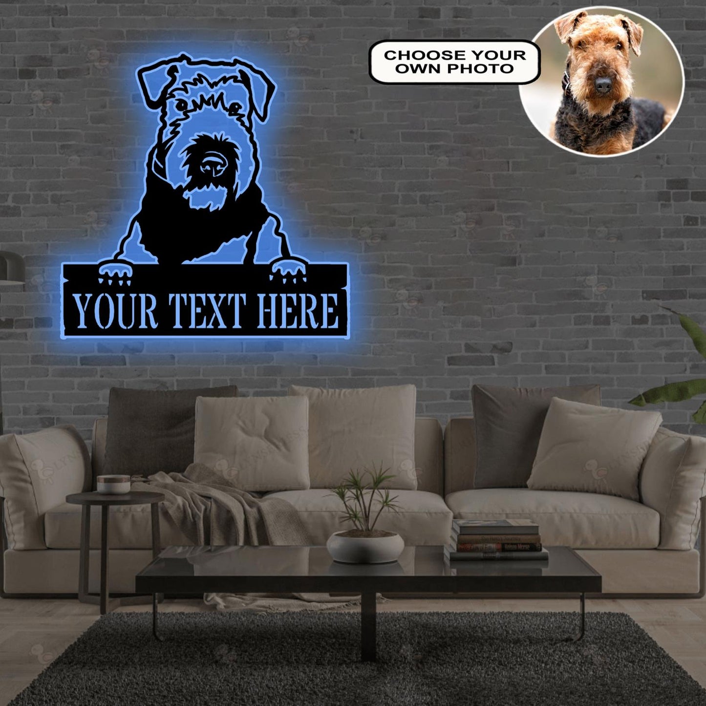 Personalized Airedale terrier Dog Metal Sign Led Lights Custom Name Photo