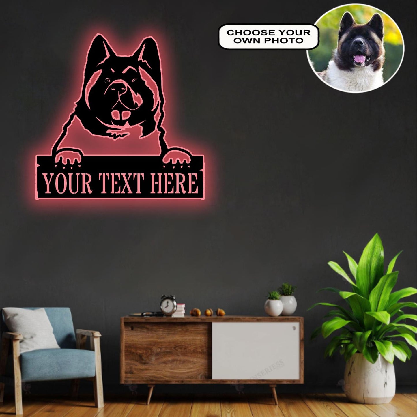 Personalized Akita Dog Metal Sign Led Lights Custom Name Photo