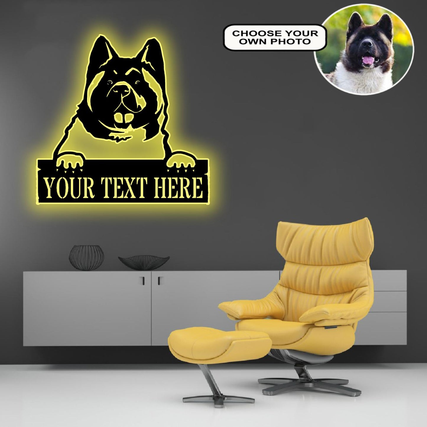 Personalized Akita Dog Metal Sign Led Lights Custom Name Photo